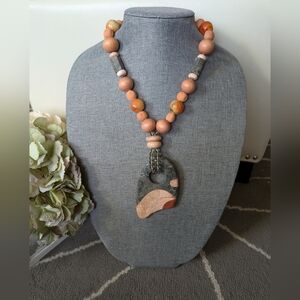 Vintage, Abstract ,Chunky Stone and Clay Necklace